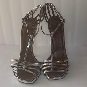 Versace Collection Silver T Strap Heel Sandal